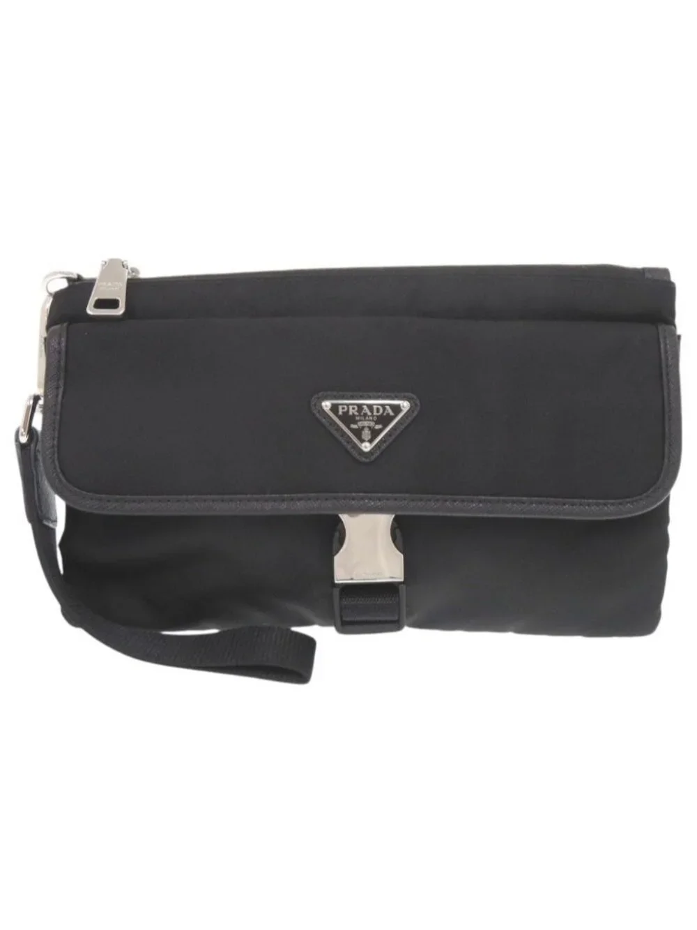 Prada Triangle Logo Nylon Black Clutch